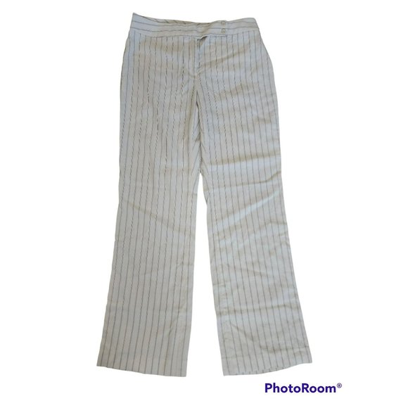 Ann Taylor Women's White Vertical Striped Linen-Blend Straight Leg Pants Size 6 - Picture 2 of 10
